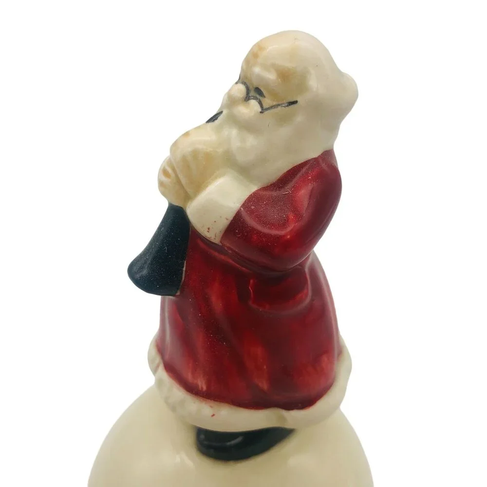 Vtg Otagiri OMC Santa with Horn Christmas Hand Bell Handpainted Porcelain